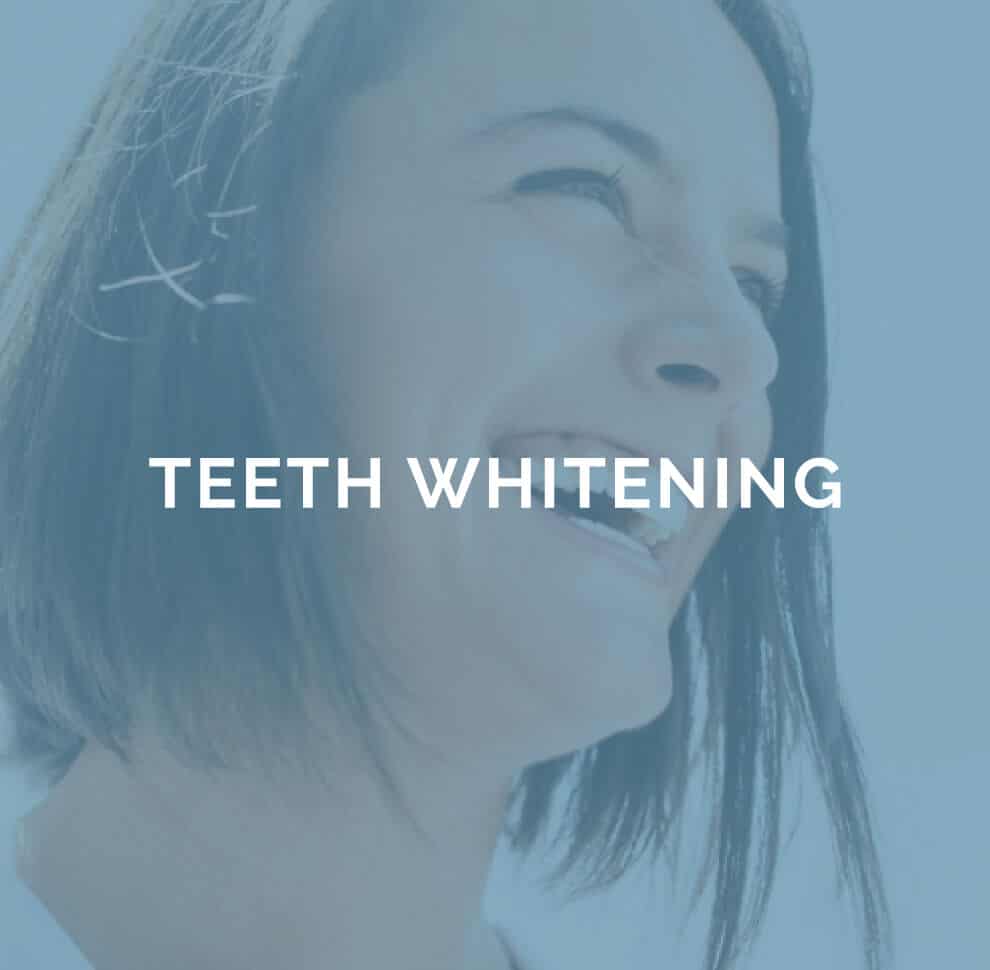 teeth whitening text on transparant blue overlay on smiling womans face