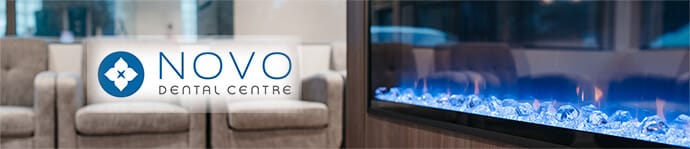 NOVO Dental fireplace with logo